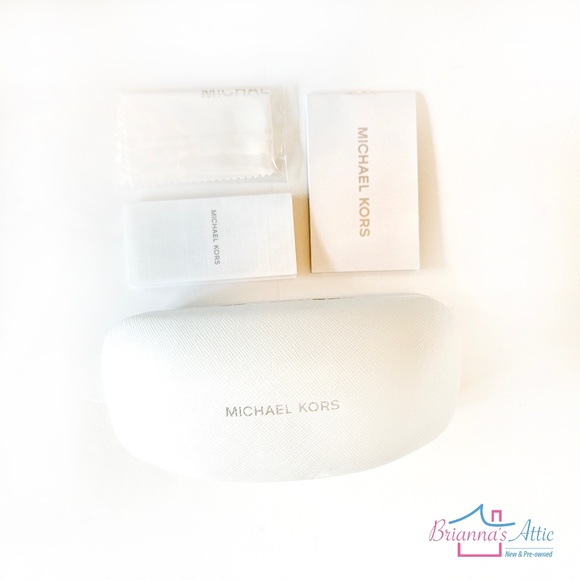 MICHAEL KORS TEXTURED WHITE HARD CLAM SHELL SUNGLASS CASE+CLEANING CLOTH+BOOKLET - Picture 2 of 7